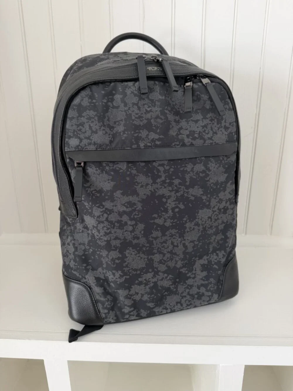 Tumi Dalston Massie Camo Nylon & Leather Laptop Backpack — Black Grey